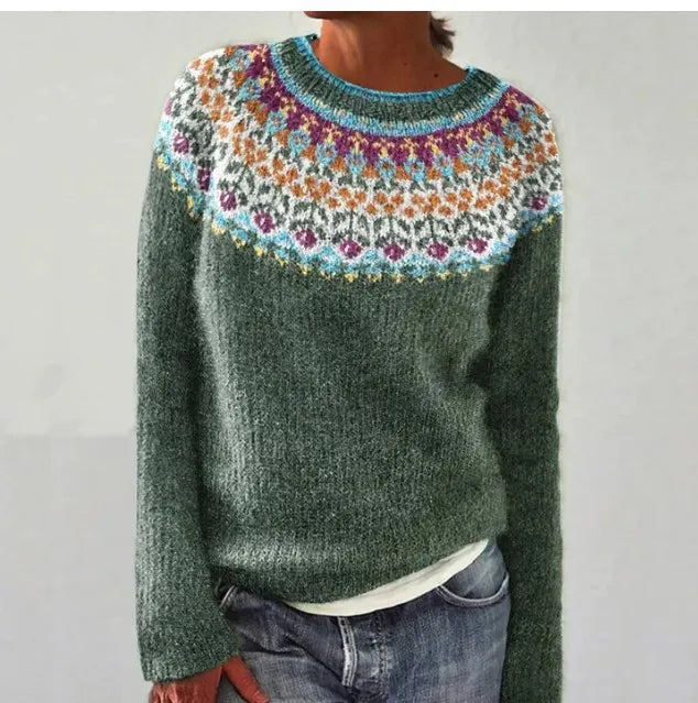 Cozy winter fashion women's sweater featuring an elegant Nordic pattern & comfortable relaxed fit.