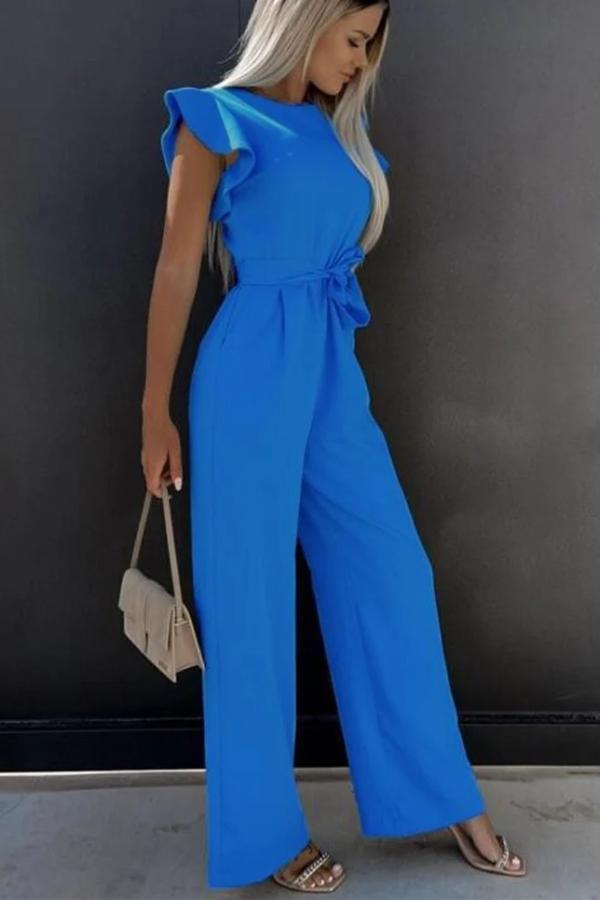 Women's elegant open-back jumpsuit, high-waist one-piece for a chic evening or casual summer look.