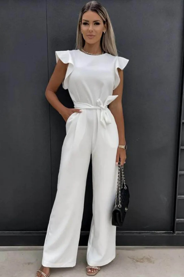Fashionable women's high-waist open-back jumpsuit, a comfortable one-piece outfit ideal for summer fashion.