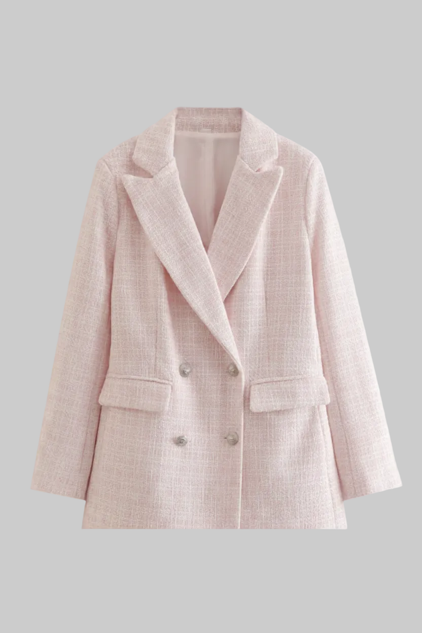 Stylish women's pink blazer for a sophisticated look. Ideal for business meetings & elegant layering.