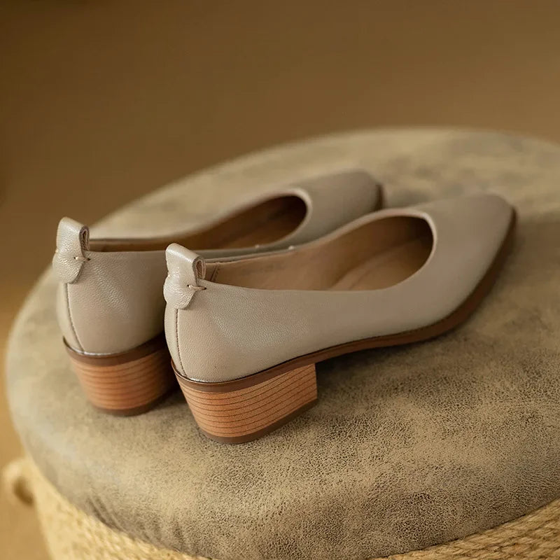 Smart casual women's pointed toe block heel court shoes. Versatile & comfortable for daily wear.