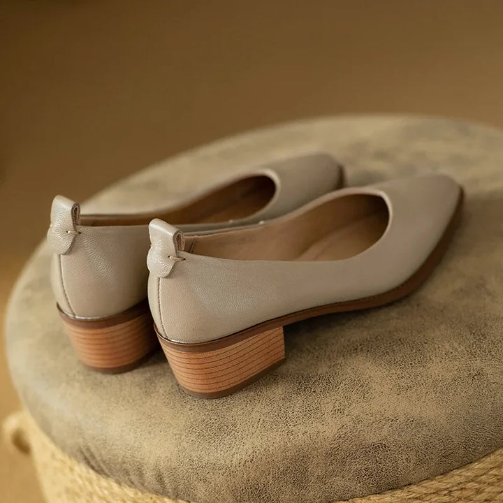 Smart casual women's pointed toe block heel court shoes. Versatile & comfortable for daily wear.