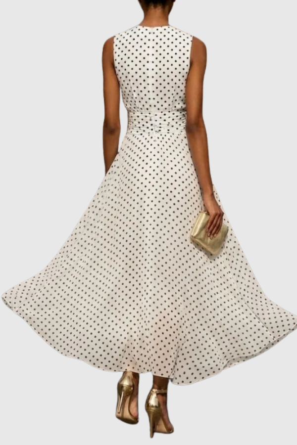 Stylish women's polka dot halter keyhole maxi dress, ideal for summer parties, vacations, or elegant events.