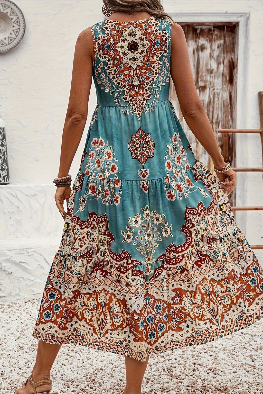 Beautiful women's printed maxi dress; a versatile elegant piece for any summer occasion.