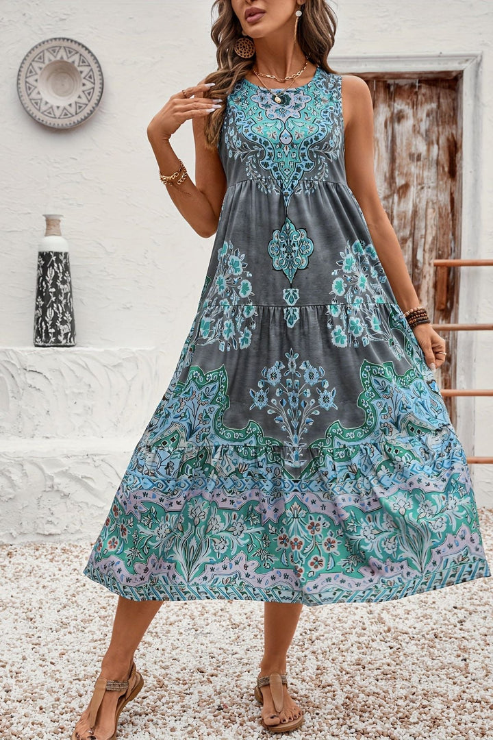 Effortless style with this flowy printed maxi dress for women; ideal for summer & day outings.