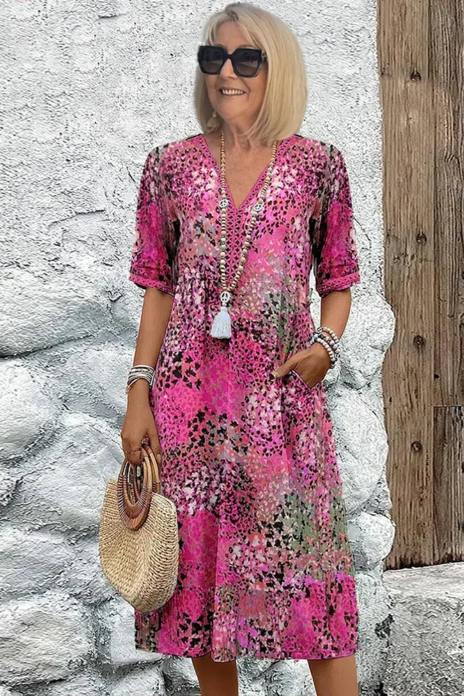 Elegant women's printed midi dress, a comfortable and stylish flowing spring dress for versatile fashion.