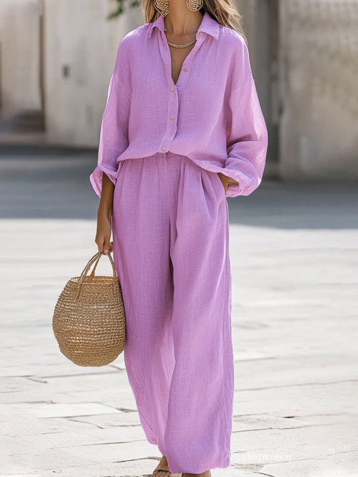 Versatile women's two-piece summer outfit, a comfortable and stylish travel wear choice.