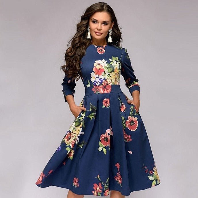 Bestselling women's retro party dress, A-line midi cut. Features elegant 3/4 sleeves and a classic design.
