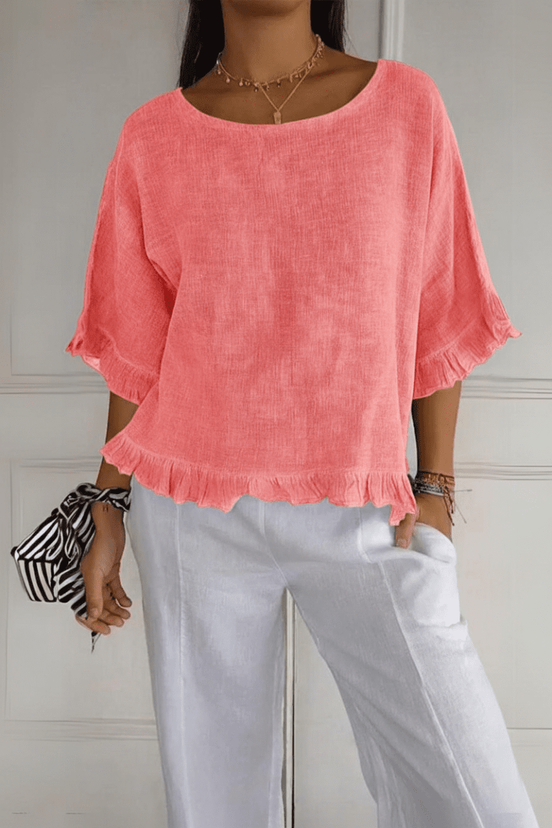 Sophisticated women's ruffle blouse, a comfortable and stylish addition to your wardrobe. Great for office.