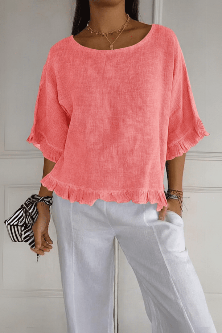 Sophisticated women's ruffle blouse, a comfortable and stylish addition to your wardrobe. Great for office.