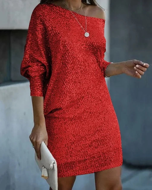 Elegant sequin mini cocktail dress for women, perfect for festive evening events.