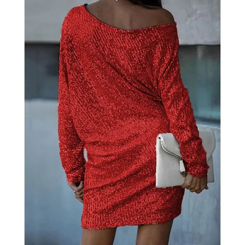 Glamorous women's sequin mini dress, an elegant short party dress for special occasions.