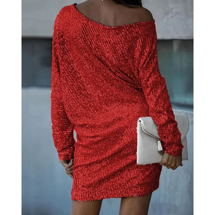 Glamorous women's sequin mini dress, an elegant short party dress for special occasions.