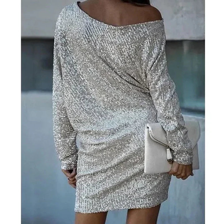 Elegant women's sequin mini dress, a sparkling short cocktail dress for dazzling parties.