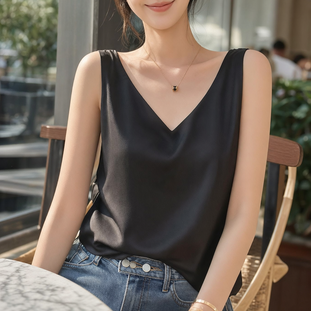 Comfortable women's relaxed fit tank top in an elegant sleeveless design, ideal for casual and everyday summer wear.