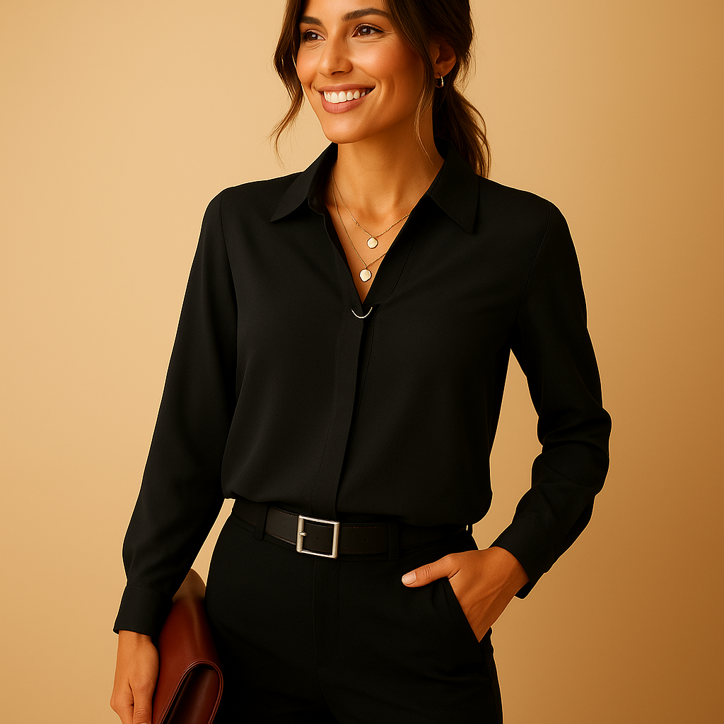 Women's elegant solid blouse, perfect for versatile style. Timeless fashion, suitable for office or casual chic looks.