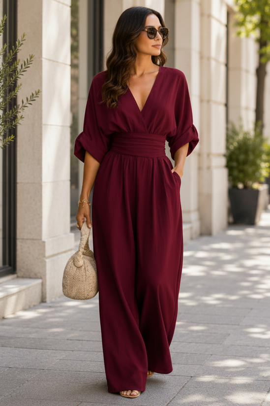 Women's elegant solid color jumpsuit, perfect for stylish formal or casual occasions. Versatile one-piece outfit.
