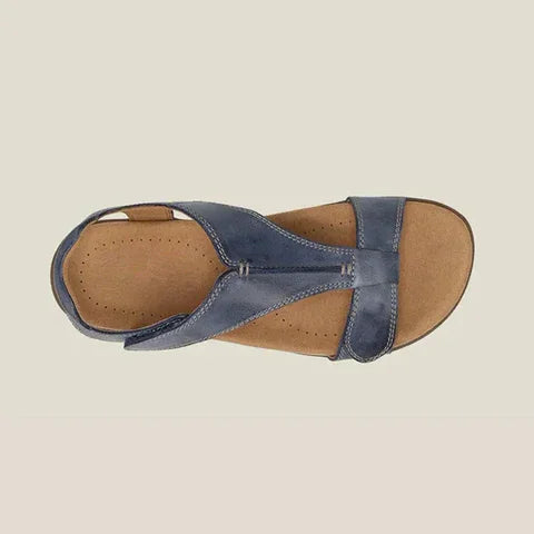 Women's elegant T-strap orthopedic sandals with cushioned arch support for summer comfort.