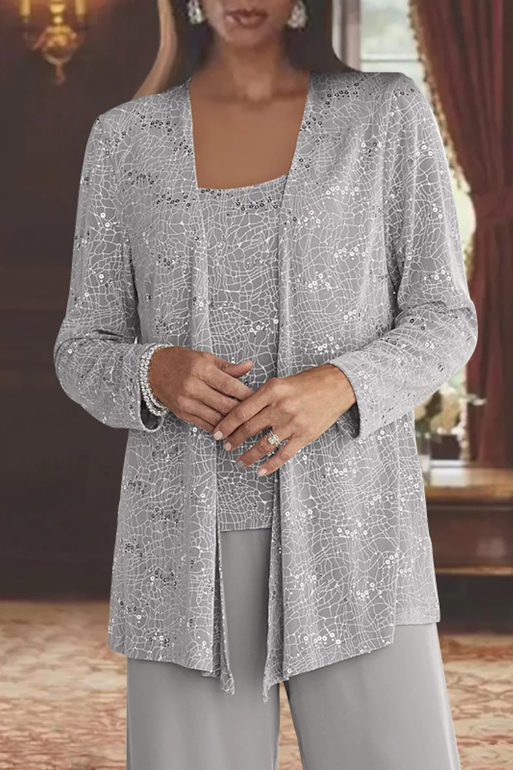 Elegant women's formal evening set, a luxurious three-piece outfit for special events.