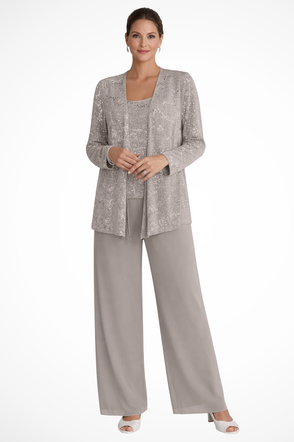 Women's formal three-piece evening set, an elegant and coordinated outfit for evening wear.