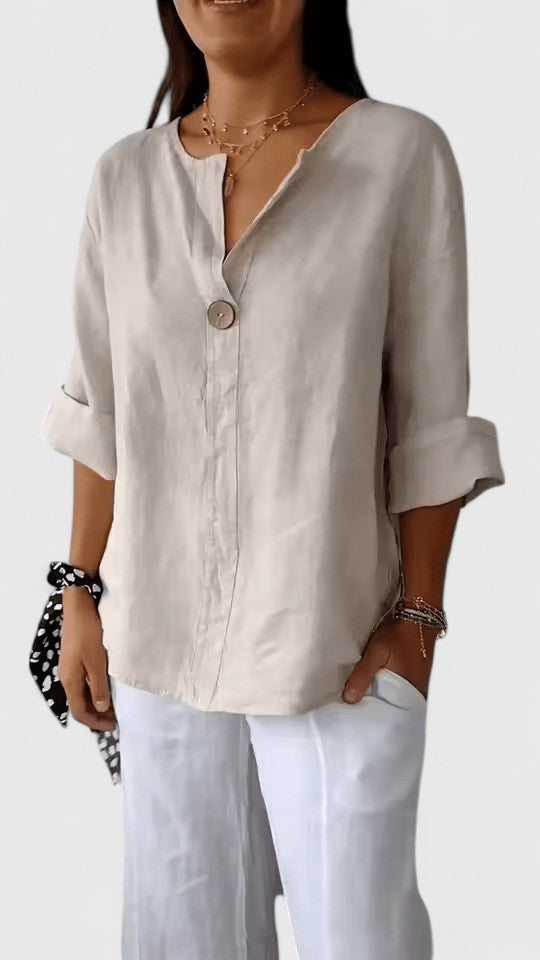 Casual elegant women's V-neck blouse with a front knot, a versatile loose fit top for all-day comfort and style.
