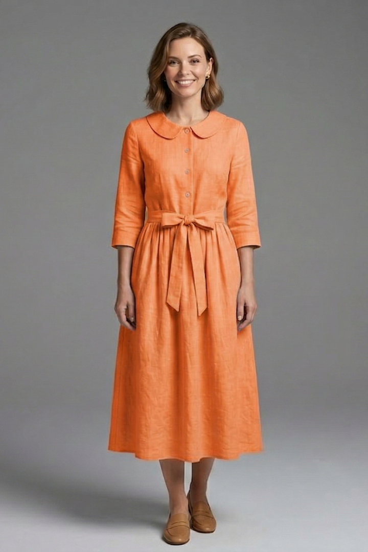 Elegant women's V-neck midi dress with waist tie. Ideal for formal events or sophisticated evening wear.