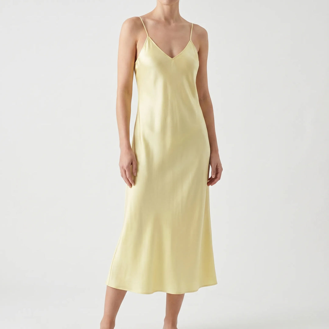 Women's A-line V-neck slip midi dress. Perfect elegant and versatile dress for any summer occasion.