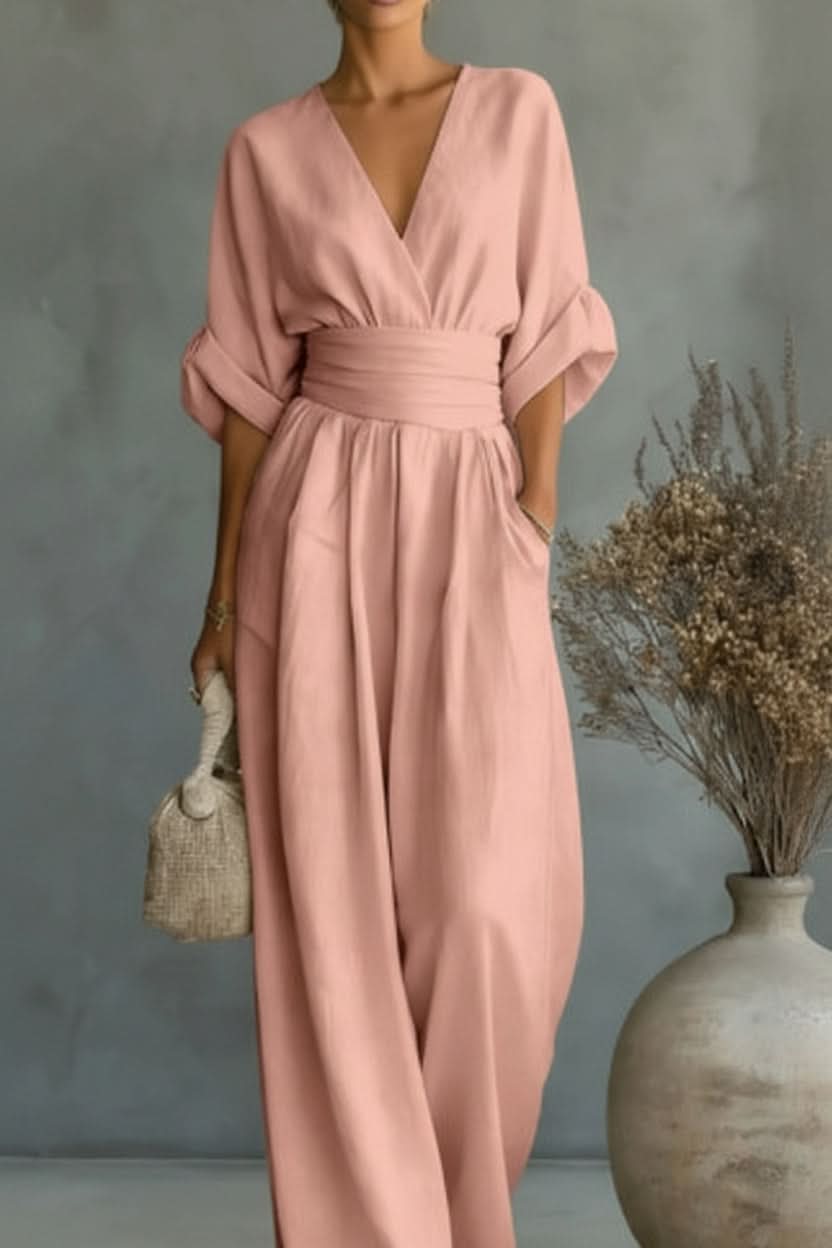 Effortlessly chic women's vintage jumpsuit, comfortable one-piece outfit with elegant retro flair.