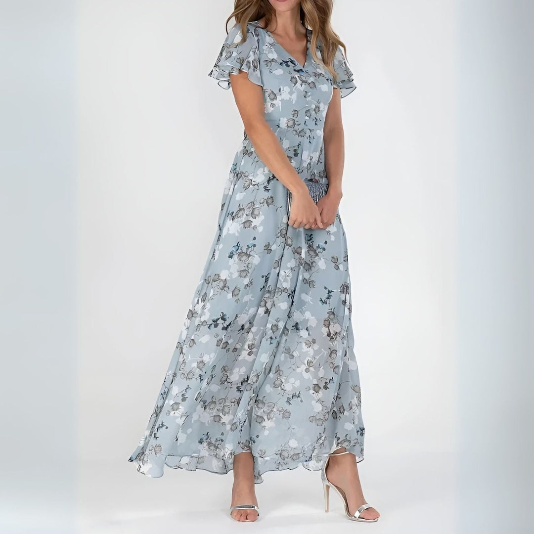 Flowy watercolor floral maxi dress for women, offering elegant style and comfortable wear for any event.