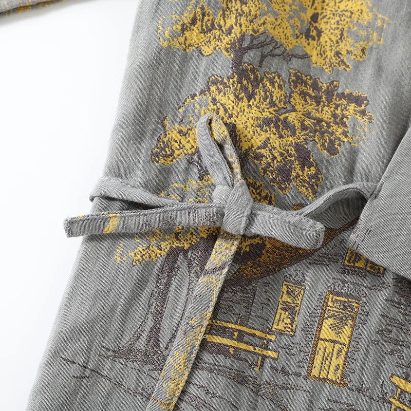 Beautiful women's kimono style pajama set in a vibrant watercolor print, offering relaxed fit and comfort.