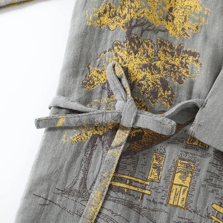 Beautiful women's kimono style pajama set in a vibrant watercolor print, offering relaxed fit and comfort.