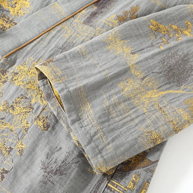 Artistic watercolor print women's kimono pajama set, an elegant choice for comfortable sleep and loungewear.