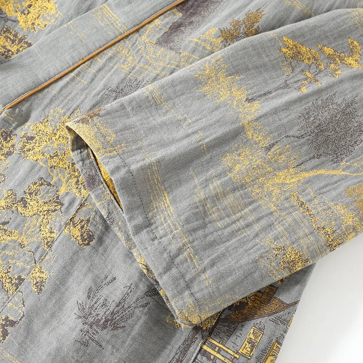 Artistic watercolor print women's kimono pajama set, an elegant choice for comfortable sleep and loungewear.