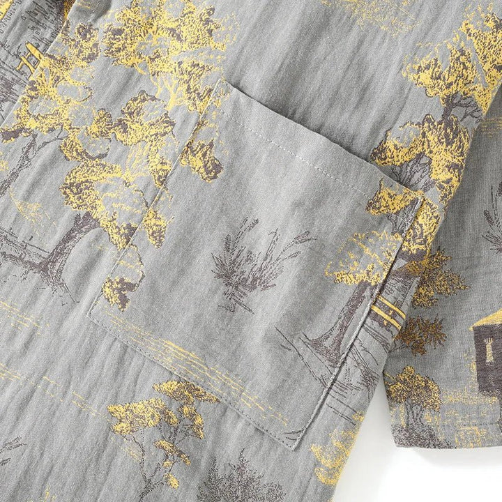 Complete women's pajama set: watercolor print kimono style with a relaxed fit for ultimate home comfort.