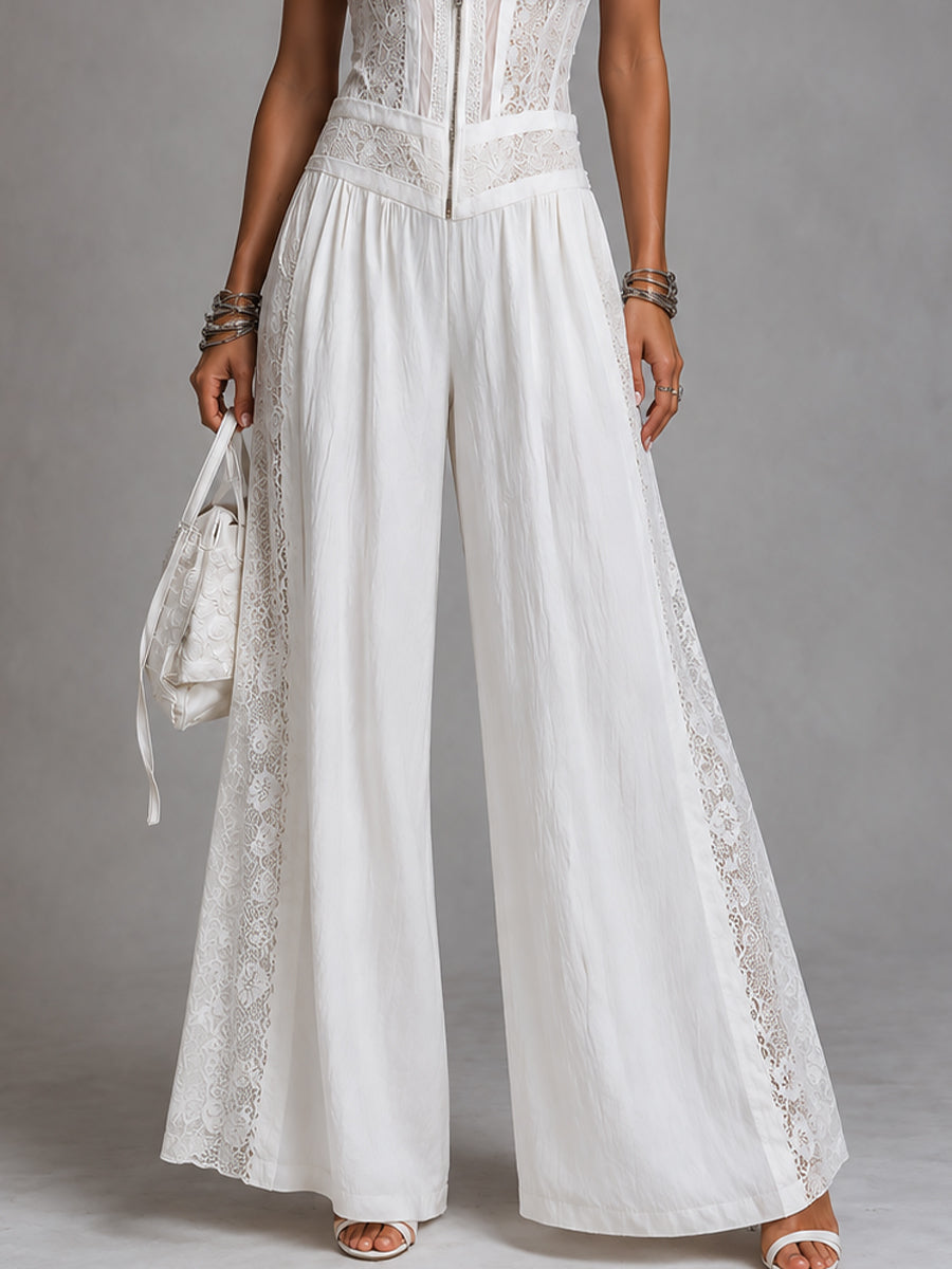 Versatile women's white V-neck wide-leg jumpsuit, an elegant choice for any party or occasion.