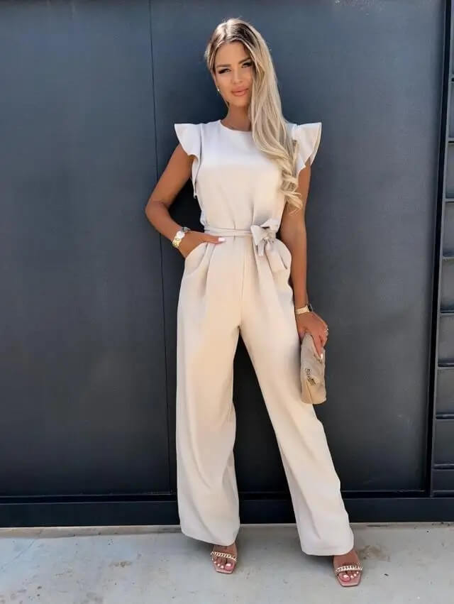 Versatile women's wide leg jumpsuit, an elegant and chic outfit for day to evening wear.