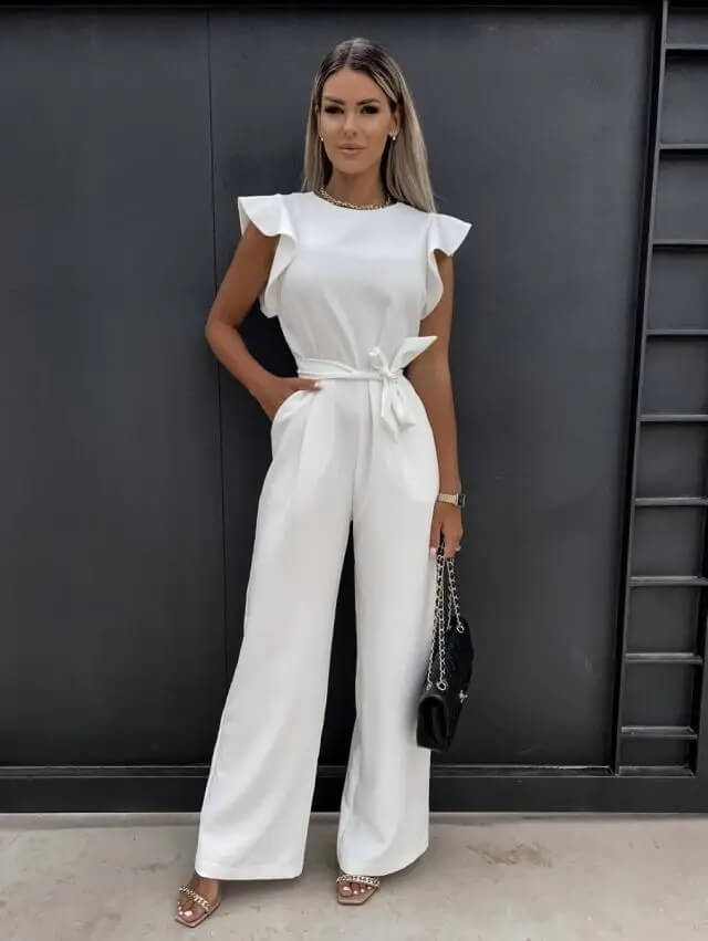 Women's elegant wide leg jumpsuit featuring chic butterfly sleeves, ideal for fashionable events.