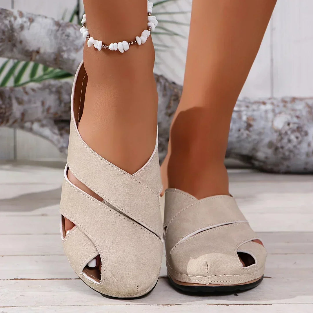 Stylish khaki platform wedge sandals for women, providing elevated comfort and a chic look for casual wear.