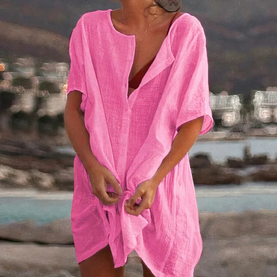 Elegant women's Elvire lightweight beach dress. A comfortable, flowing summer sundress & resort wear cover-up.