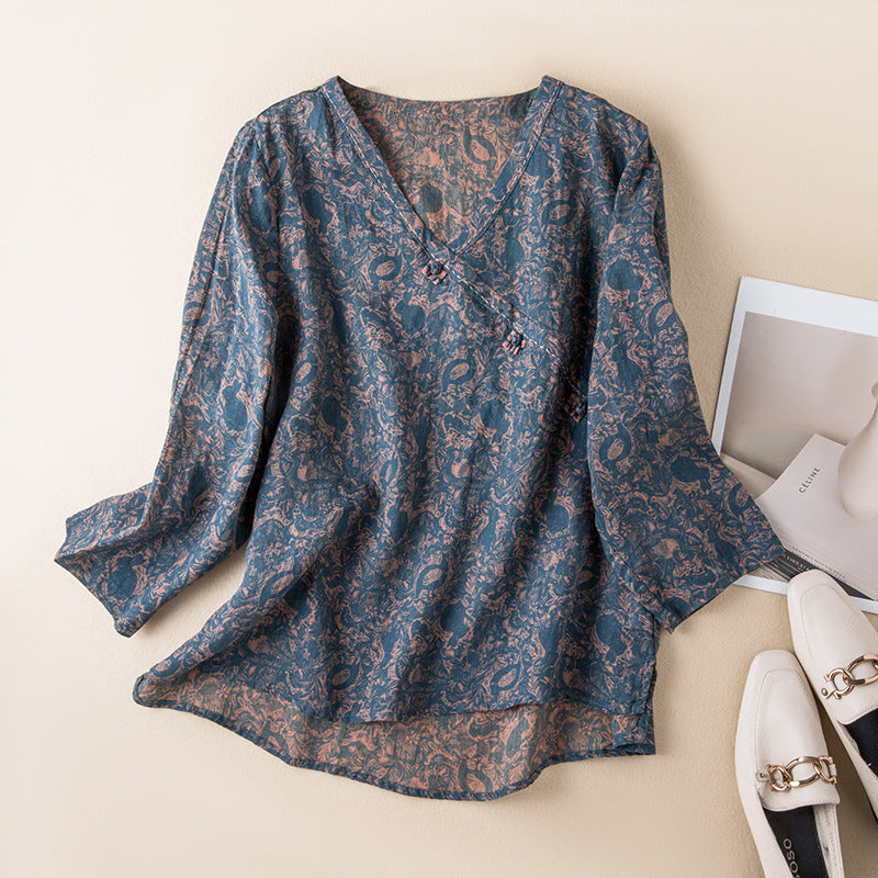 Women's embroidered button front blouse with long sleeves, relaxed fit, perfect for versatile everyday style.