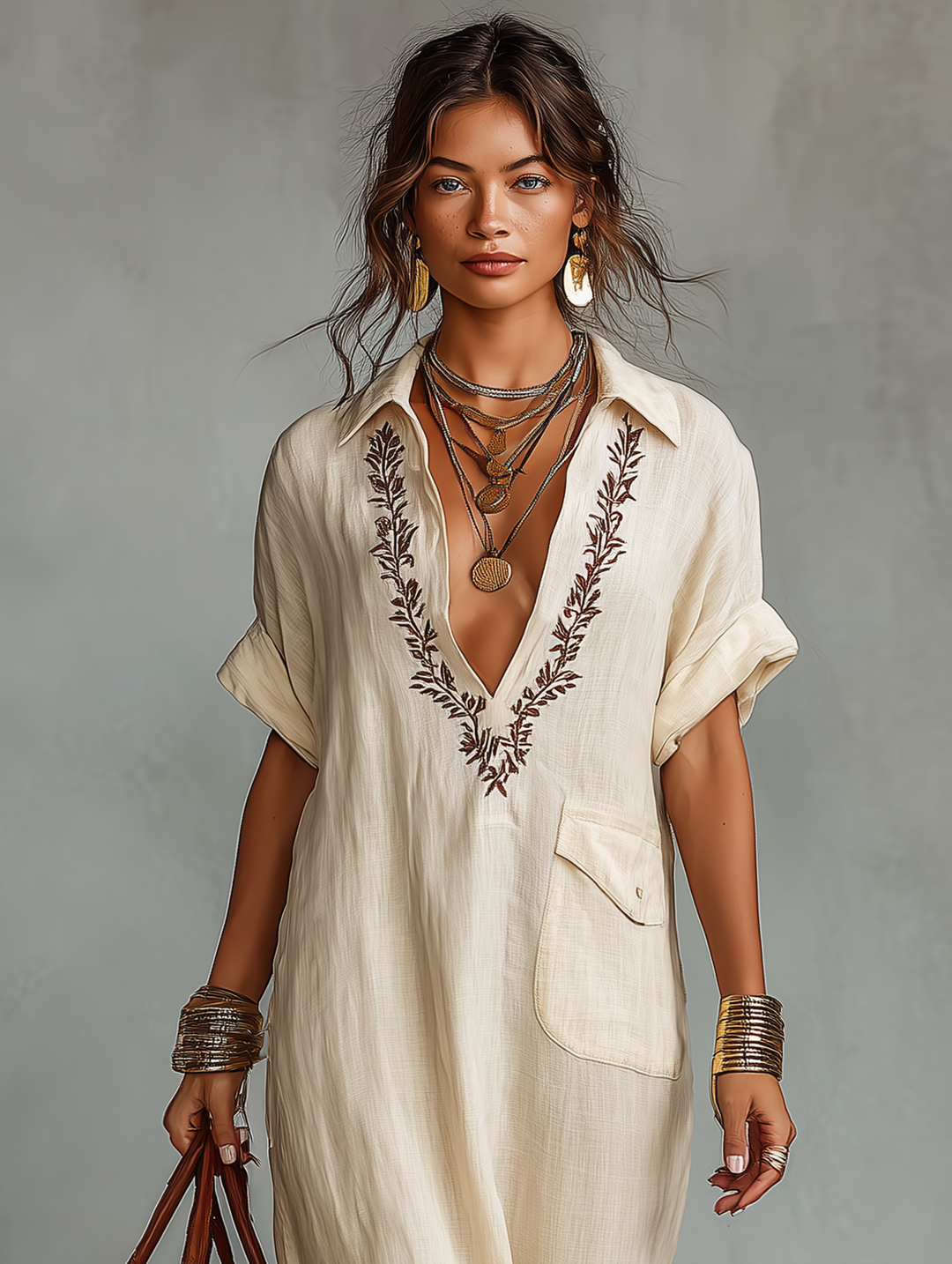 Chic women's embroidered short sleeve maxi dress, a versatile piece for spring style, casual or elegant occasions.