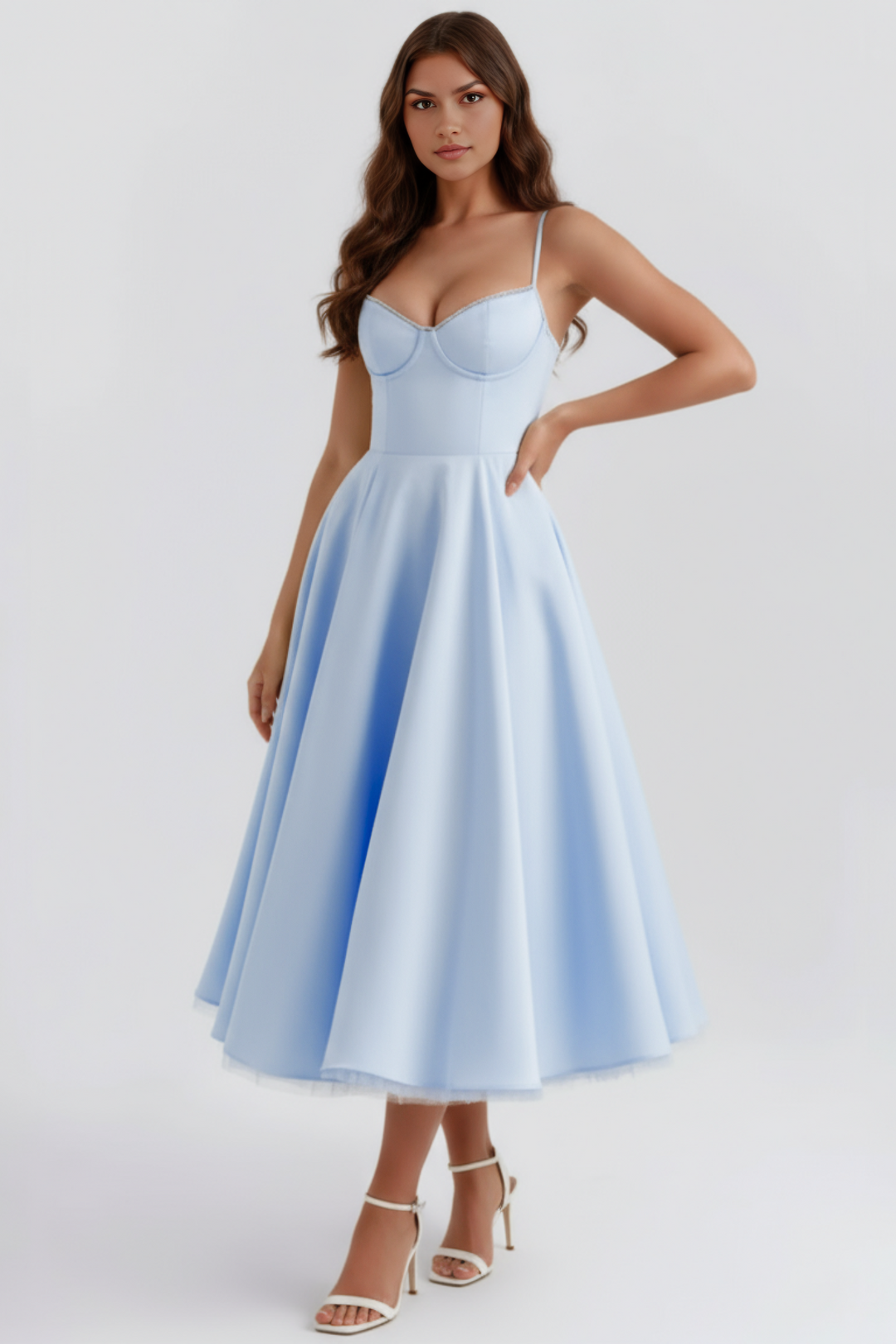 Women's Enchanting Grace midi dress for special occasions. Elegant & feminine celebration dress.