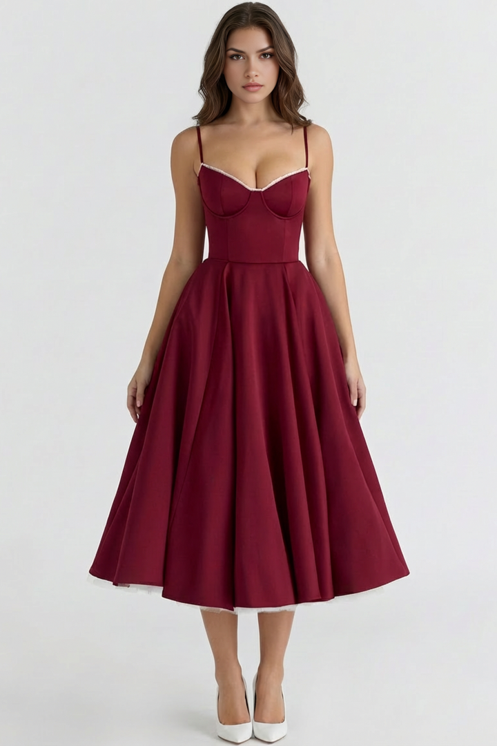 Stylish women's midi dress. Ideal for formal events, summer parties, and special occasions.