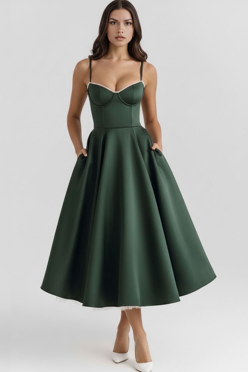 Graceful women's special occasion midi dress. A versatile and feminine party & summer dress.