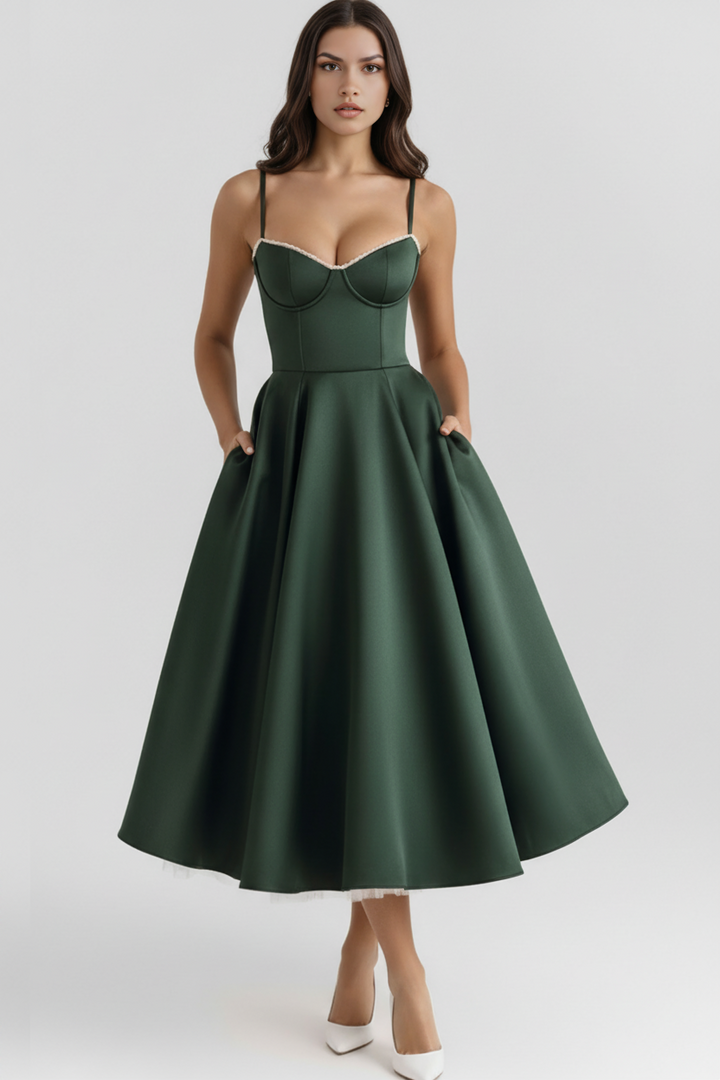 Graceful women's special occasion midi dress. A versatile and feminine party & summer dress.