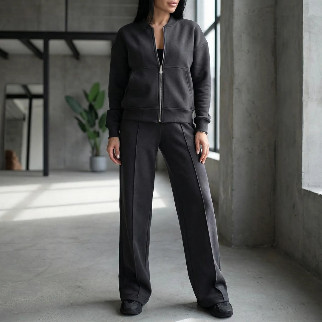 Women's Evie regular fit straight leg trousers set, a versatile two-piece outfit for elegant casual wear.