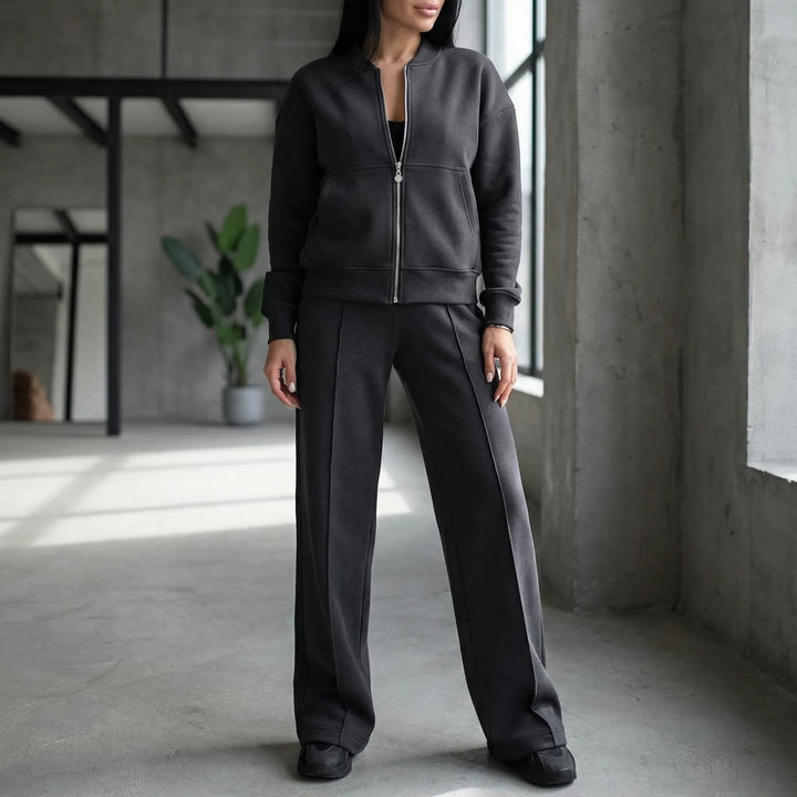 Women's Evie regular fit straight leg trousers set, a versatile two-piece outfit for elegant casual wear.