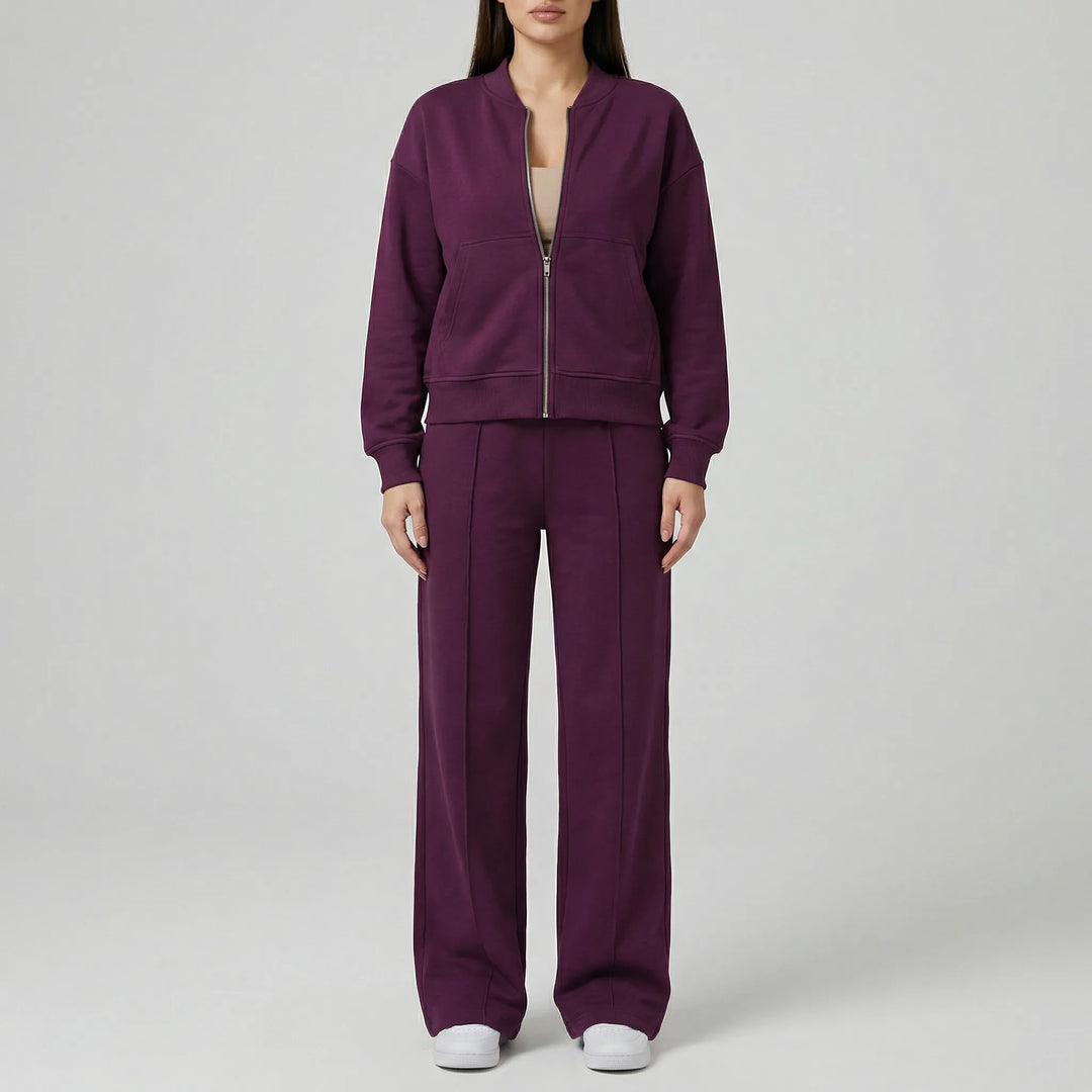 Modern Evie women's regular fit straight leg trousers set, offering a sleek, versatile two-piece outfit.