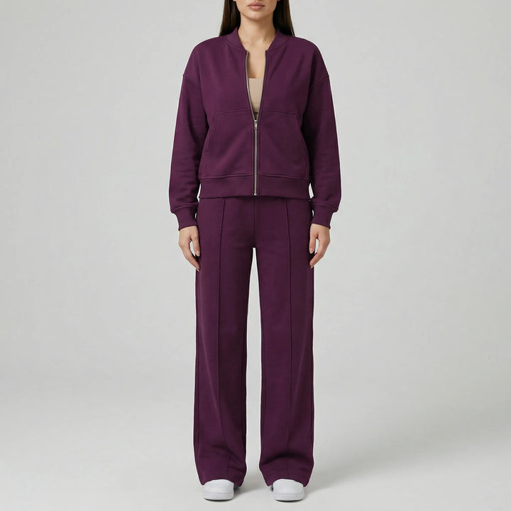 Modern Evie women's regular fit straight leg trousers set, offering a sleek, versatile two-piece outfit.