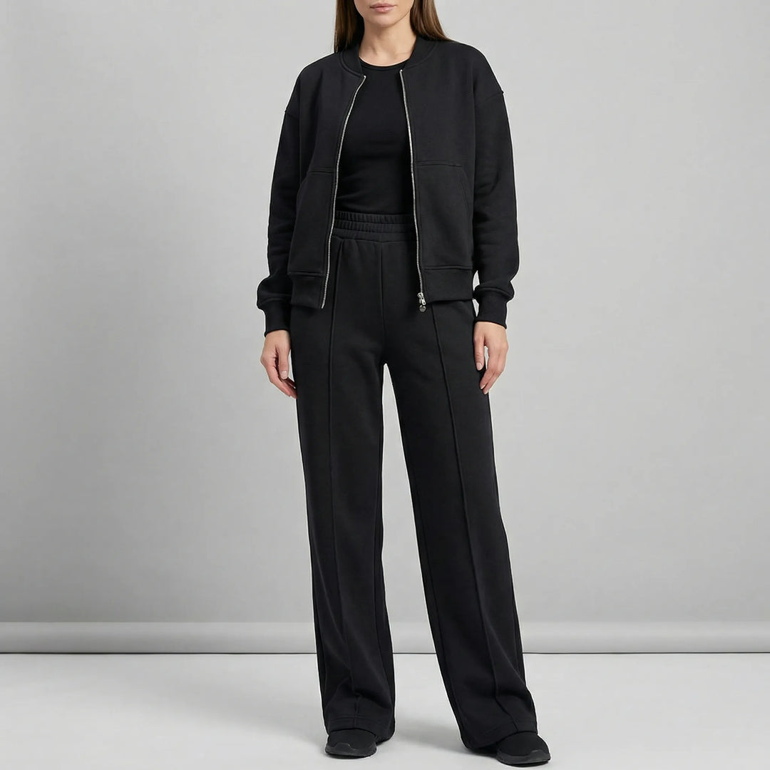 Evie women's regular fit straight leg trousers and matching jacket, perfect for work or stylish loungewear.